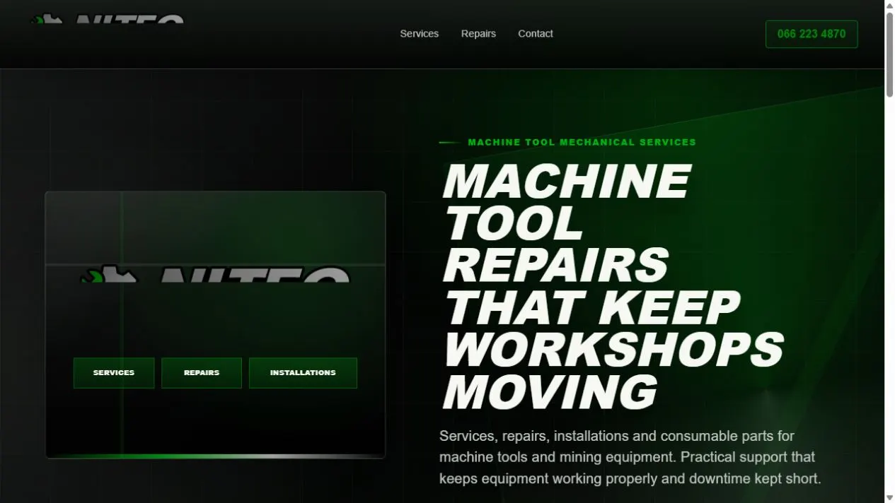 Niteo Machine Tools website homepage